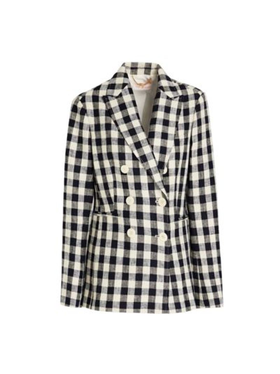 Double-breasted gingham linen blazer