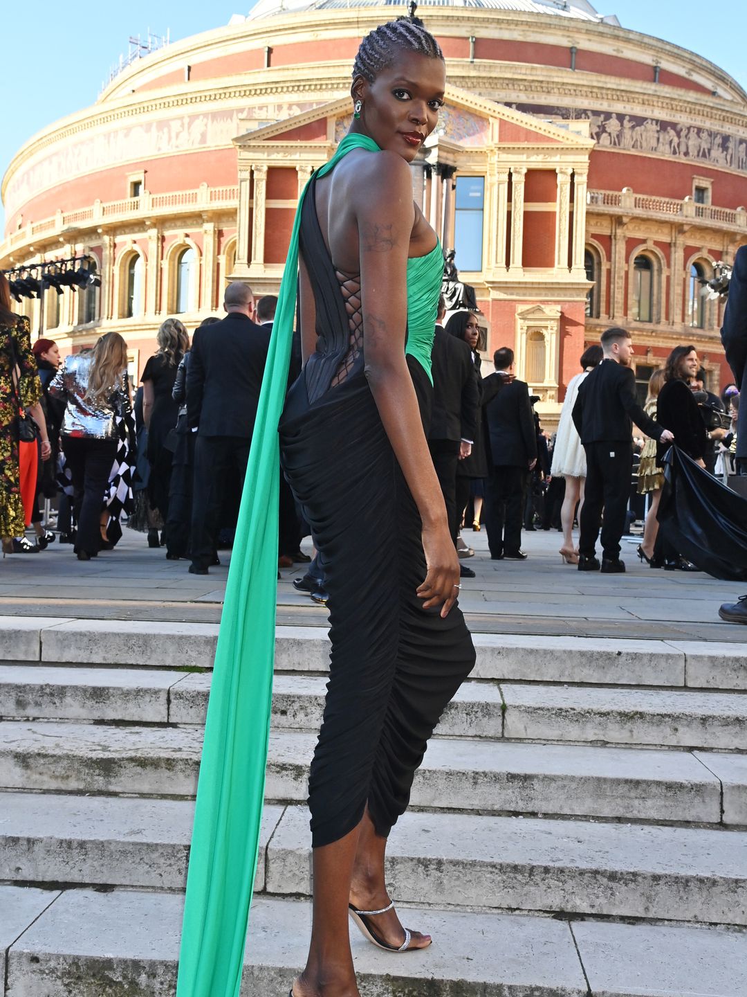 Sheila Atim looked elegant in a green and black number 