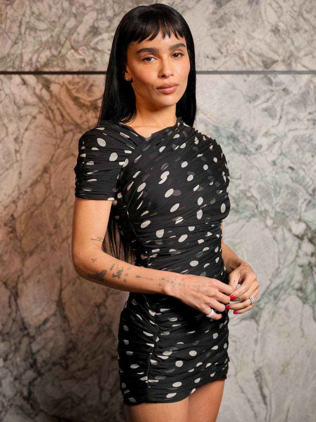 Zoë Kravitz at Saint Laurent Ready To Wear Spring 2024 held at Place Jacques Rueff on September 26, 2023 in Paris, France. (Photo by Swan Gallet/WWD via Getty Images)