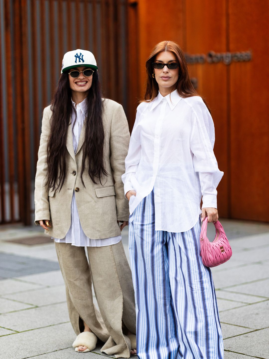 Fashion week guests wearing linen trousers