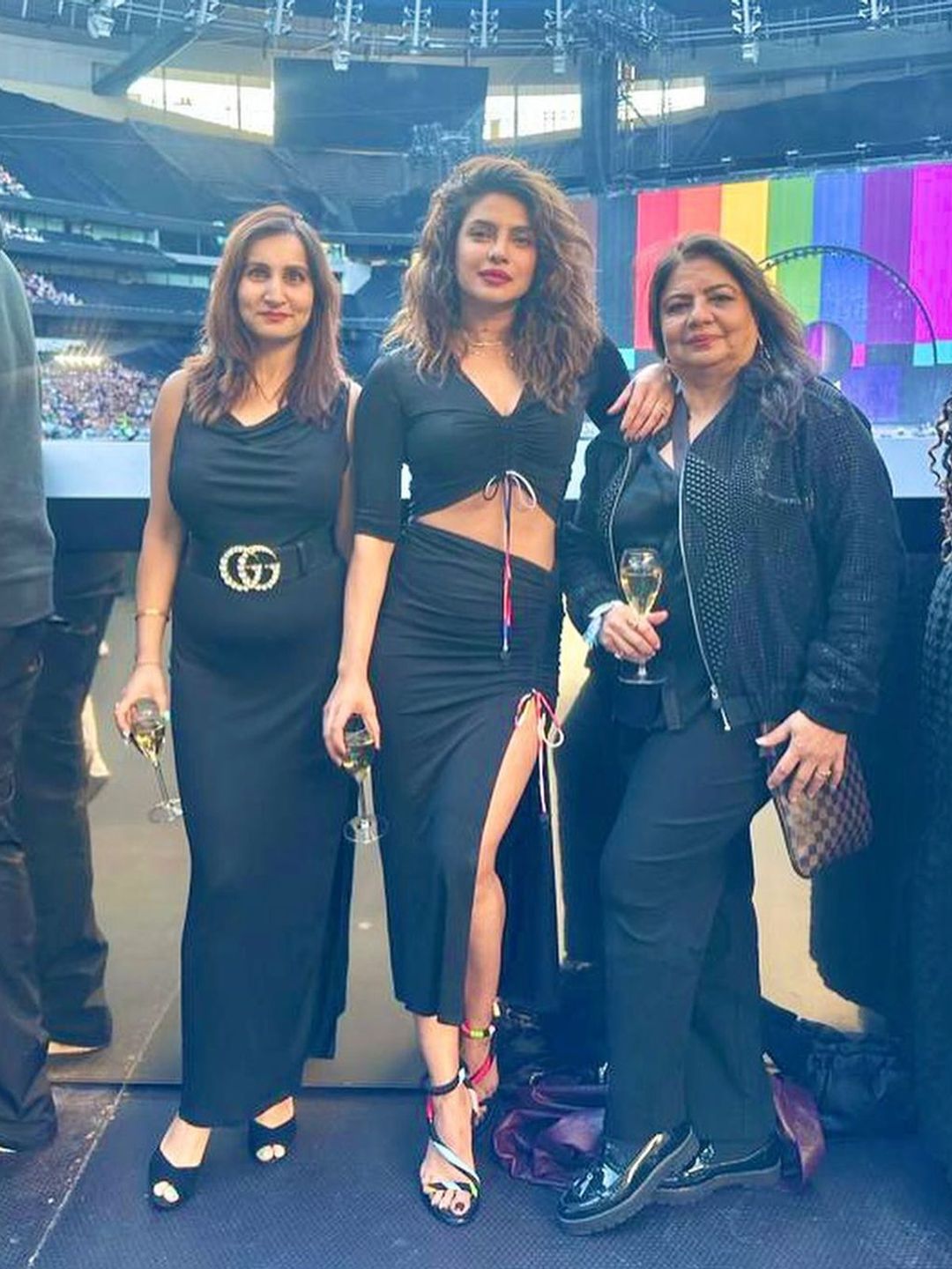 Priyanka Chopra with her mom and her friend before the Beyonce concert