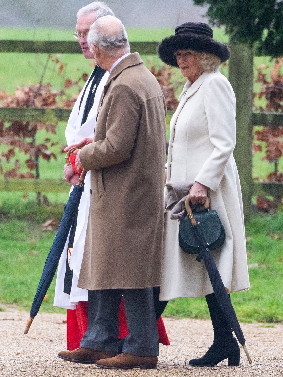 King Charles III and Queen Camilla with The Reverend Canon Dr Paul Williams attend the Sunday service at the Church of St Mary Magdalene 