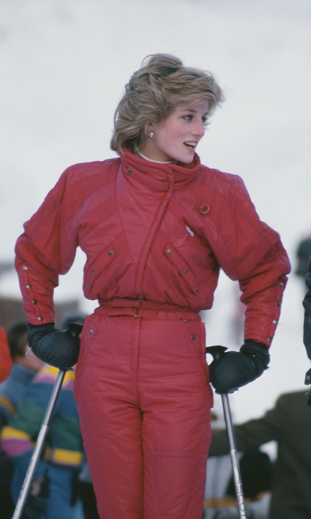 Diana, Princess of Wales (1961 - 1997) during a skiing holiday in Malbun, Liechtenstein, January 1985. She is wearing a Head ski suit.