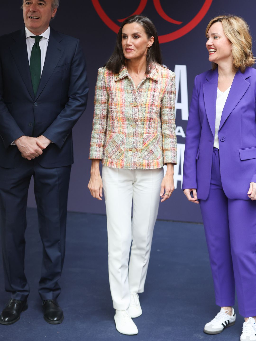 Queen Letizia wearing a tweed jacket