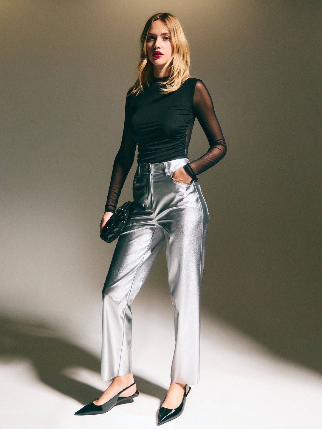 Silver Faux Leather Trousers