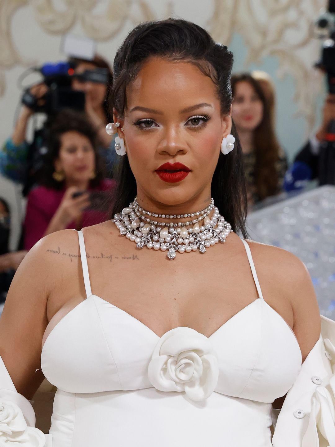 Rihanna attends the 2023 Costume Institute Benefit celebrating "Karl Lagerfeld: A Line of Beauty" at Metropolitan Museum of Art 