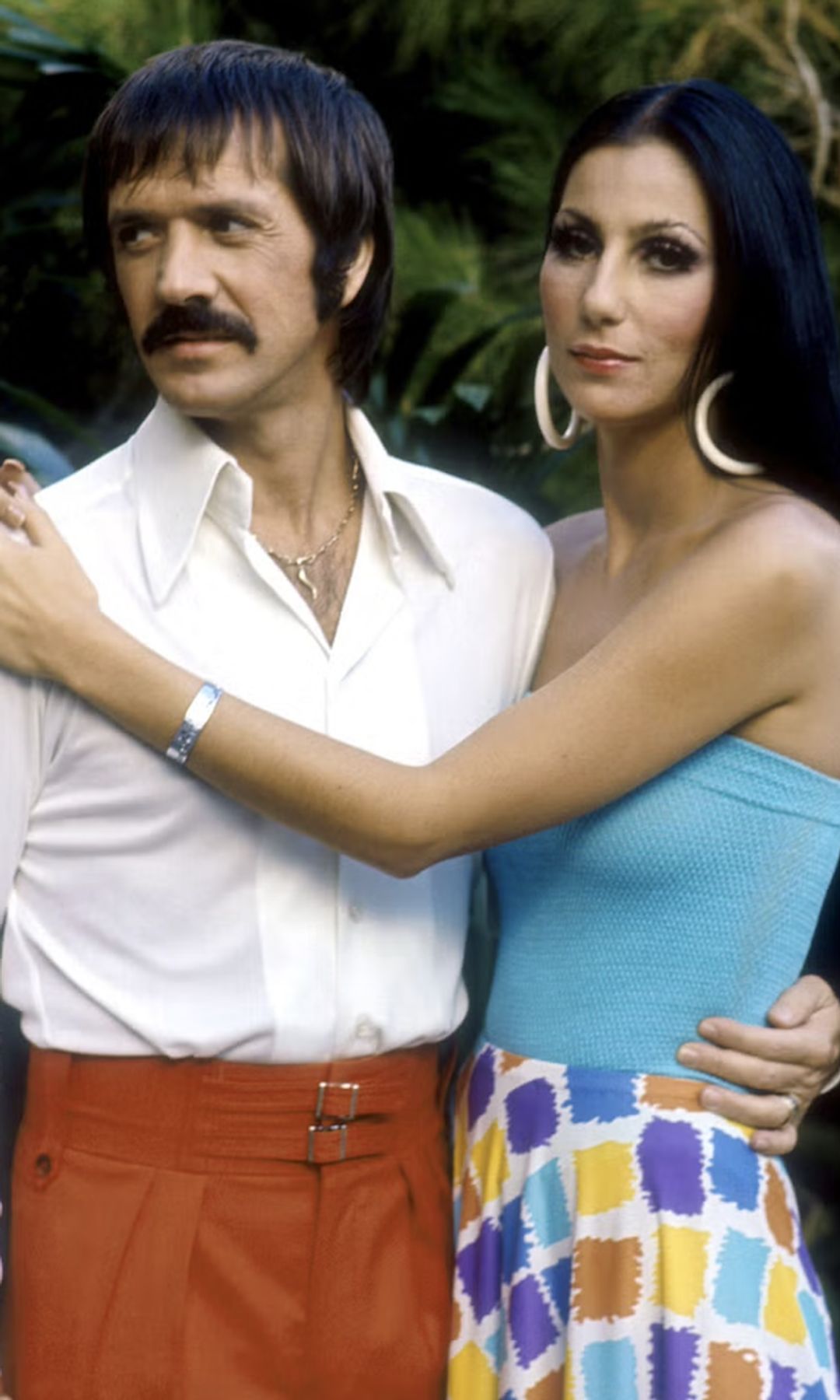 Cher wearing a blue bandeau in 1970