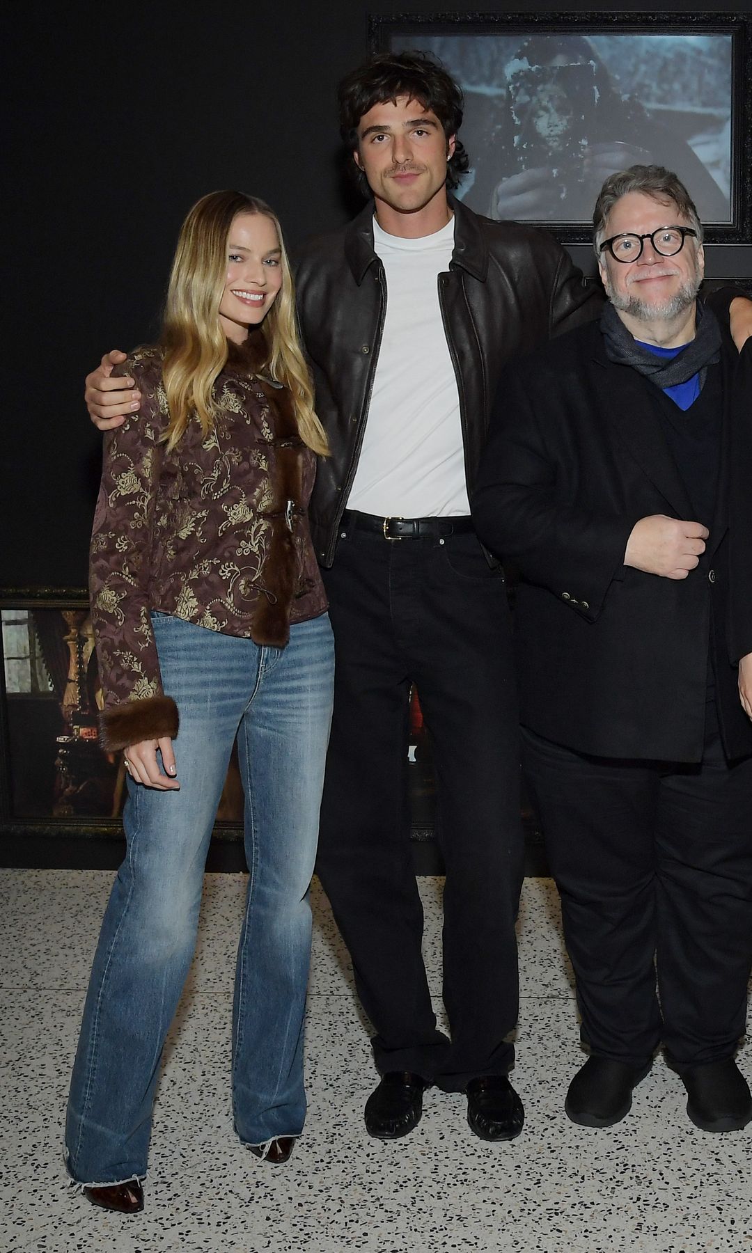 (L-R) Margot Robbie, Jacob Elordi, Guillermo del Toro, Mia Goth, and Oscar Isaac attend Netflix's Frankenstein Los Angeles Tastemaker Screening at Netflix Tudum Theater on November 17, 2025 in Los Angeles, California