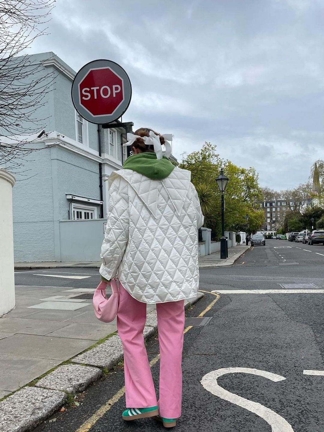 Hello! Fashions Fashion Features Writer Orion wears pink pants and green shoes for a day out in London