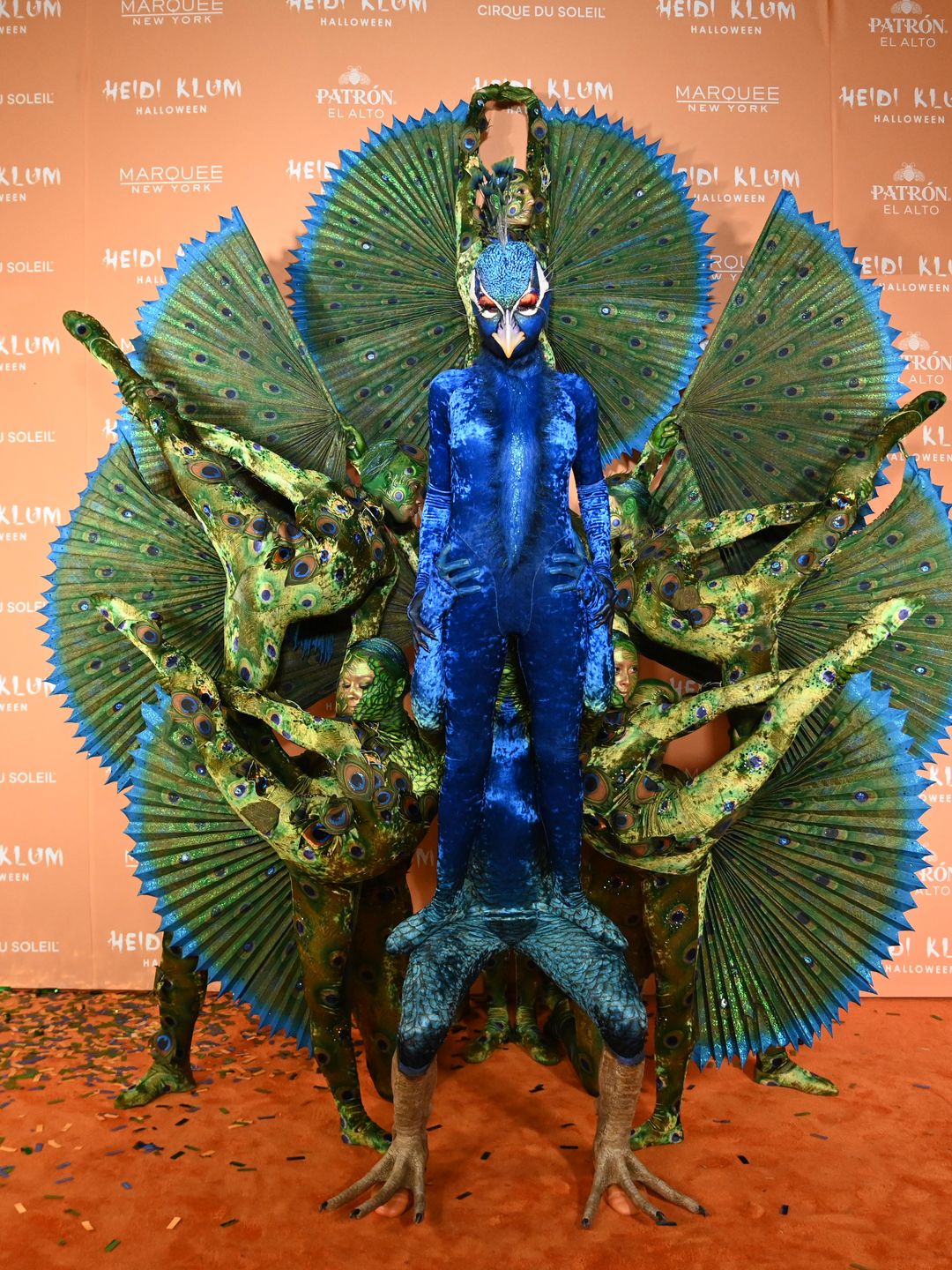 Heidi Klum attends Heidi Klum's 22nd Annual Halloween Party presented by Patron El Alto at Marquee on October 31, 2023 in New York City as a Peacock