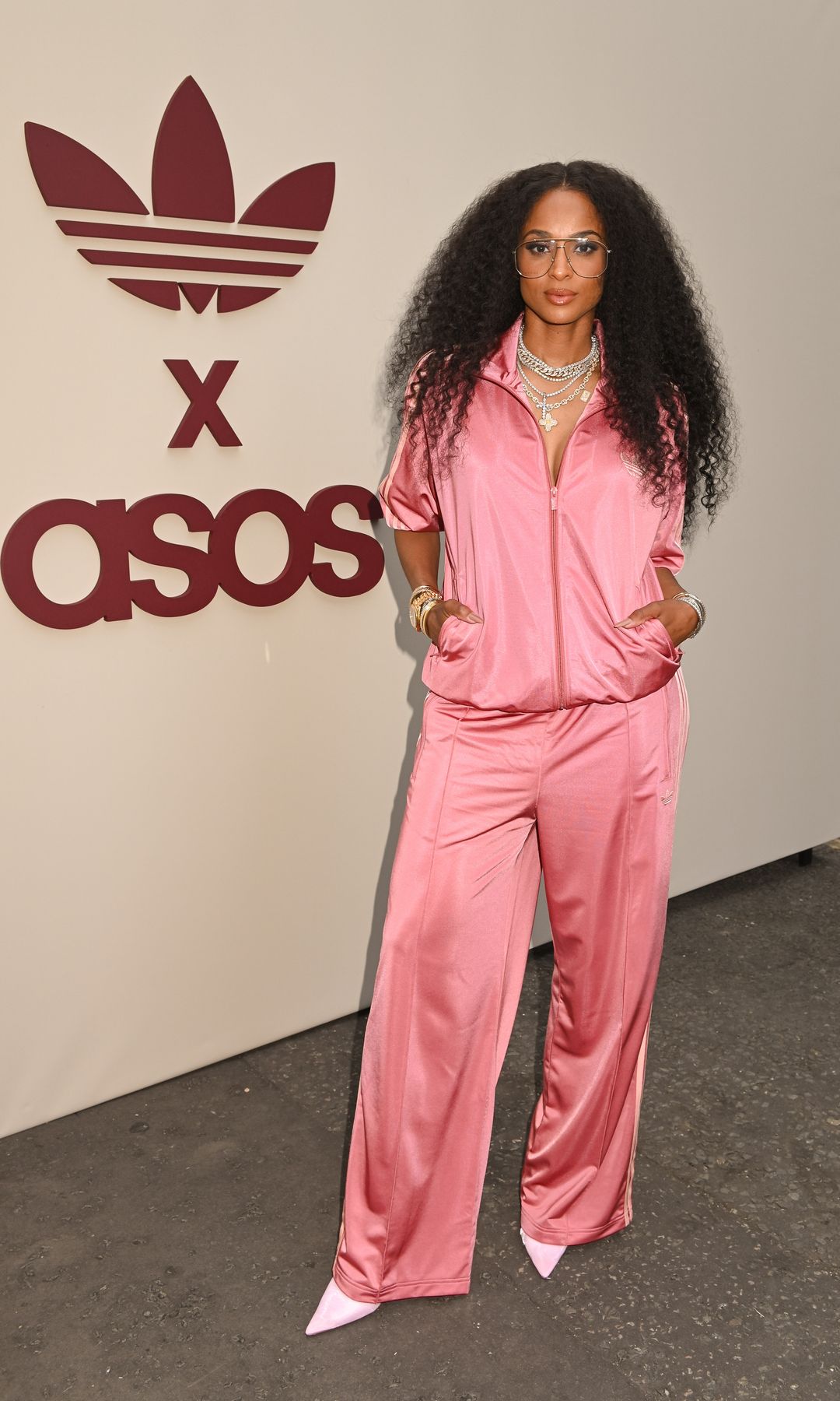 Ciara was spotted in a pink set from the ASOS x Adidas collab