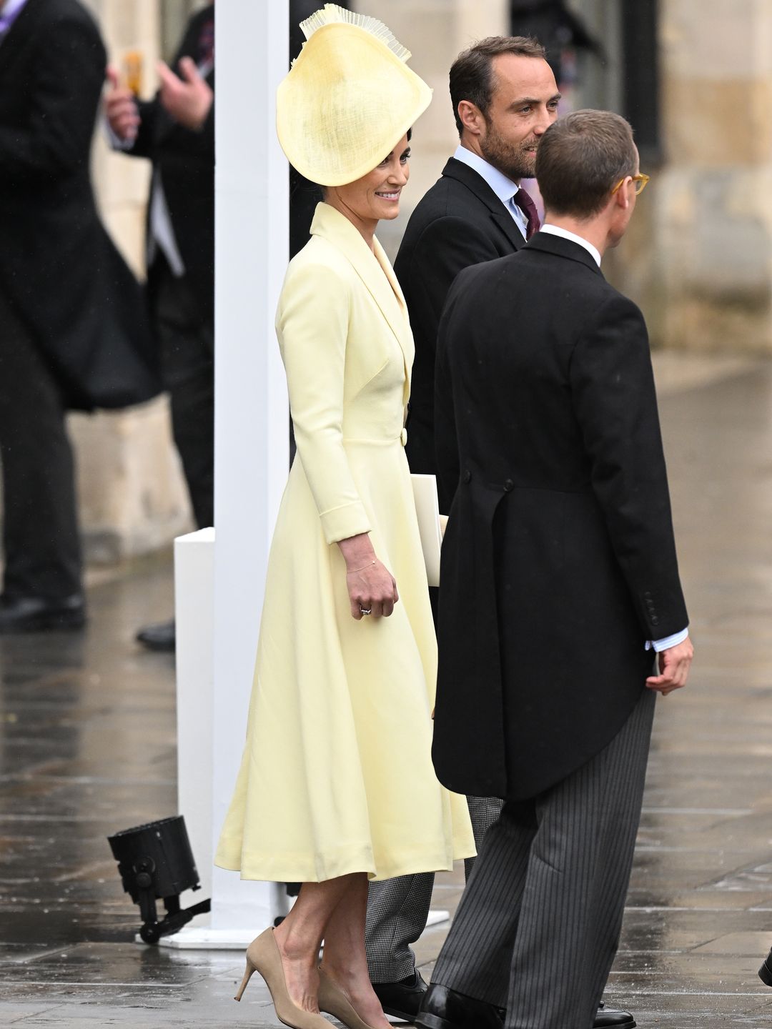 Pippa Middleton opted for a pastel yellow ensemble 