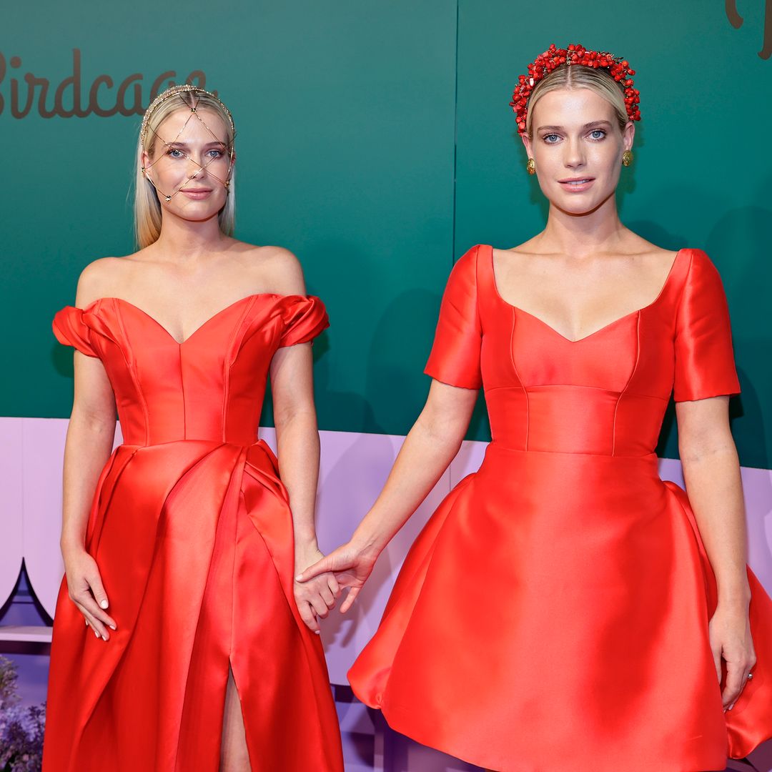 Lady Eliza and Amrlia Spencer wearing red dresses at Melbourne Cup Day