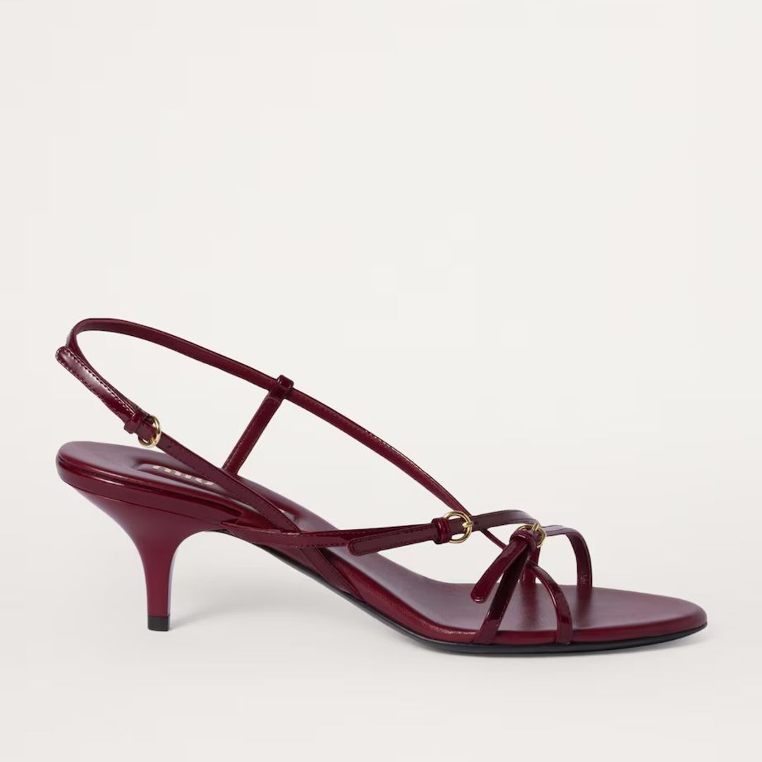 A photo of a red strapy heel