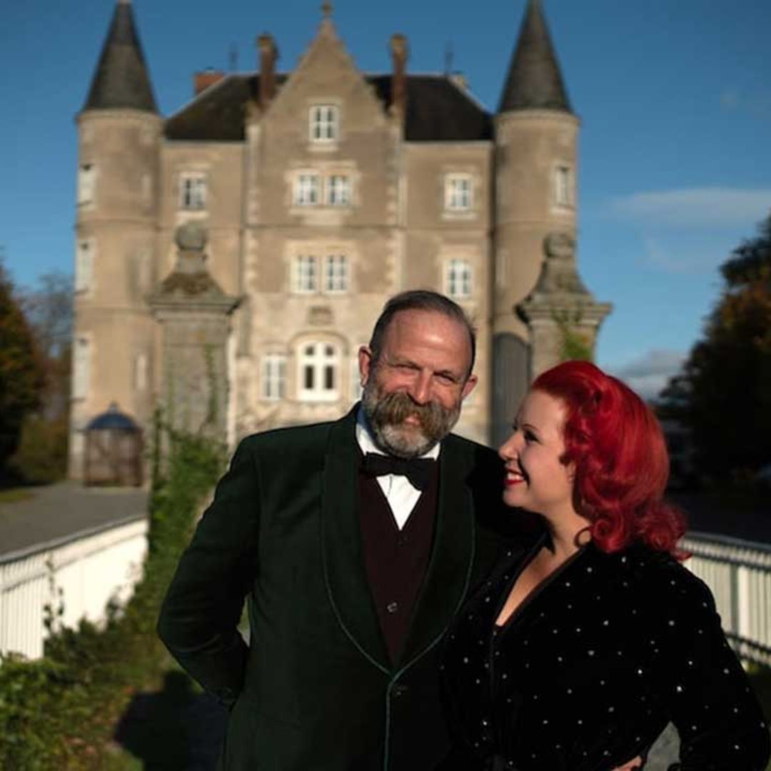 Escape to the Chateau's Angel Strawbridge models unconventional wedding dress for castle nuptials – photos