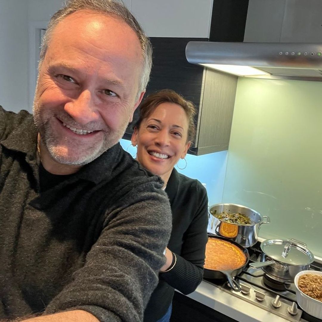 Kamala Harris and Doug Emhoff share a selfie from their kitchen for New Year's, shared on Instagram