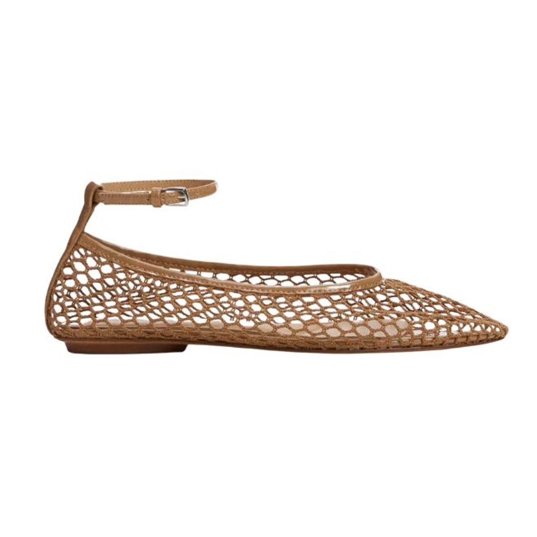 Mango camel mesh flats with ankle strap 