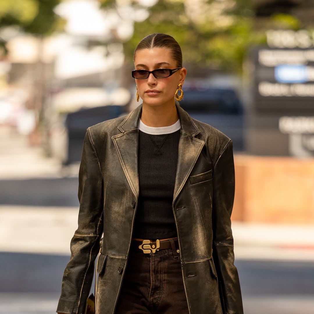 Hailey Bieber looks sensational in leather jacket and super-shoppable trousers