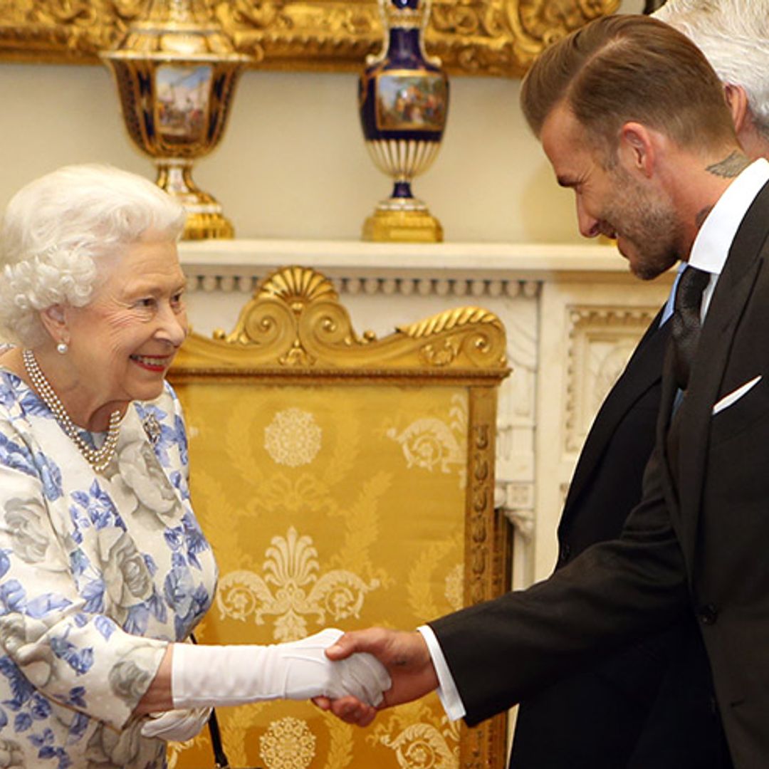 The Queen gives David Beckham a warm smile as they meet again