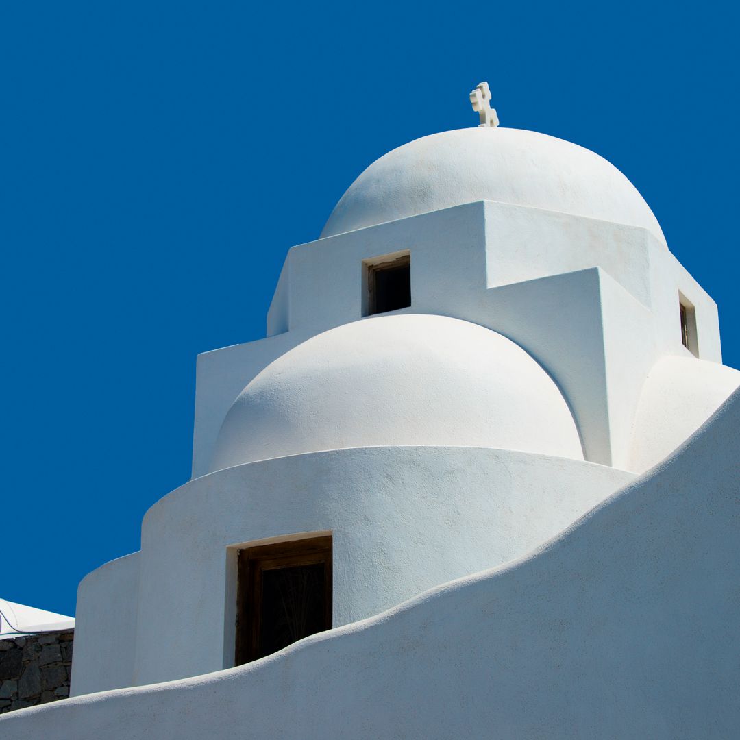 A white Greek Orthodox churches on the island of Mykonos