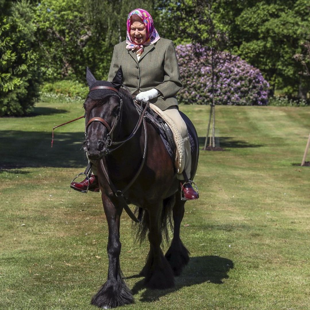 The Queen is pictured horse riding at Windsor Castle in rare new lockdown photos