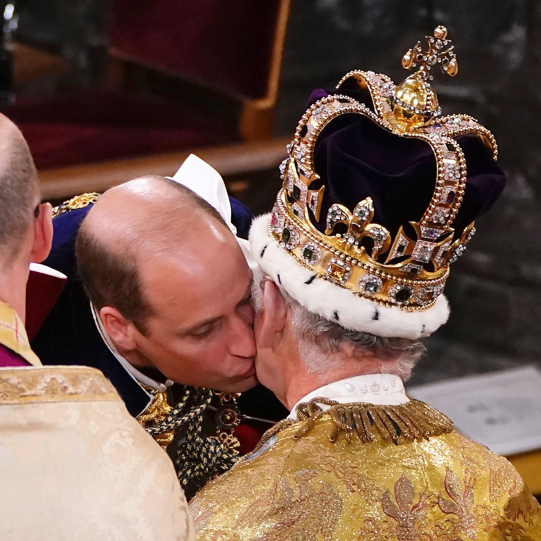 King Charles emotional as Prince William kisses him during homage