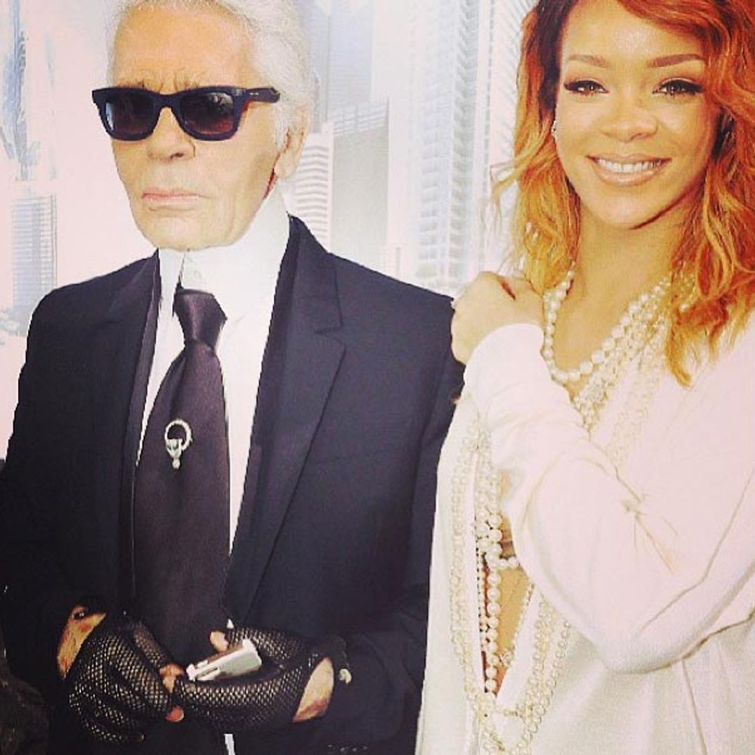 Rihanna poses with 'the man himself' Karl Lagerfeld at Chanel fashion show