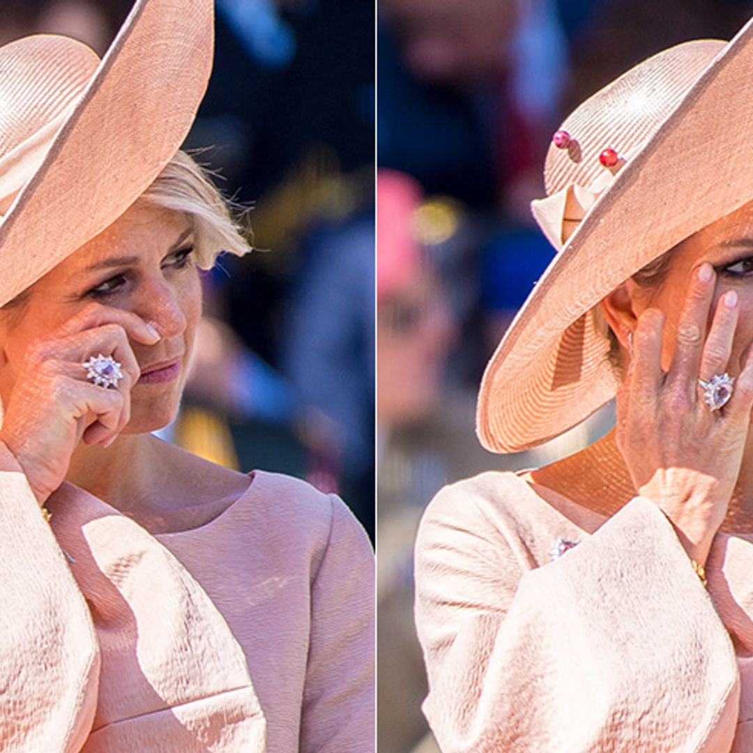 Queen Máxima of the Netherlands wipes away tears at royal engagement