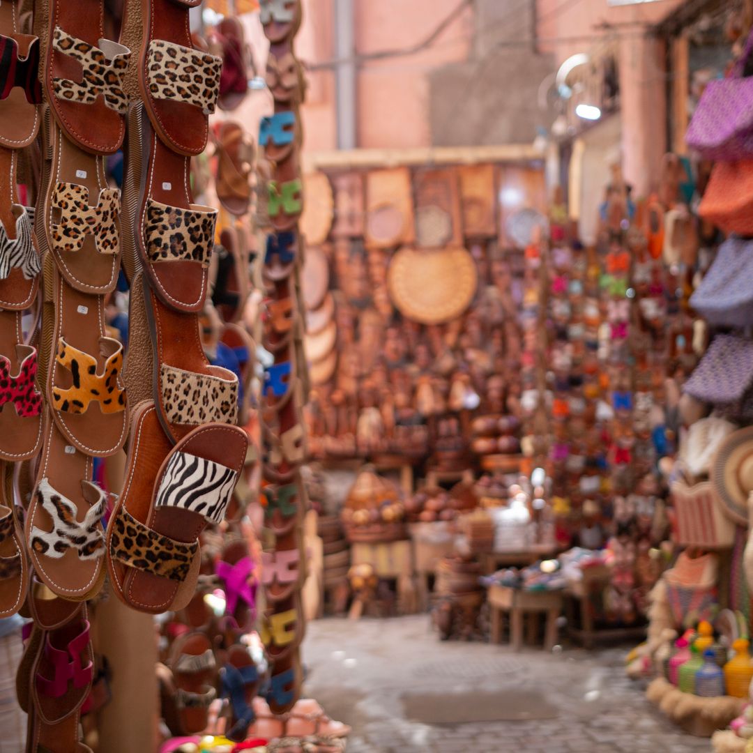 Sandals in a shopping market in Marrakech
