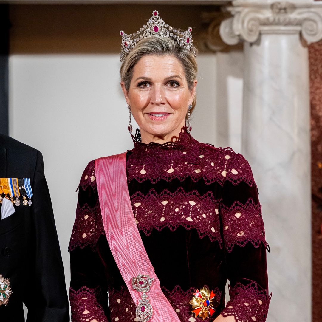 Queen Máxima stuns in ruby ballgown and tiara at state banquet