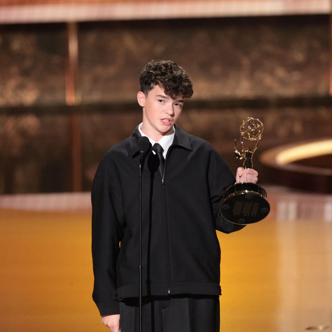 Owen Cooper accepts the award for outstanding supporting actor in a limited series for "Adolescence" during the show at the 77th Primetime Emmy Awards at the Peacock Theater in Los Angeles, CA, Sunday, Sept. 14, 2025