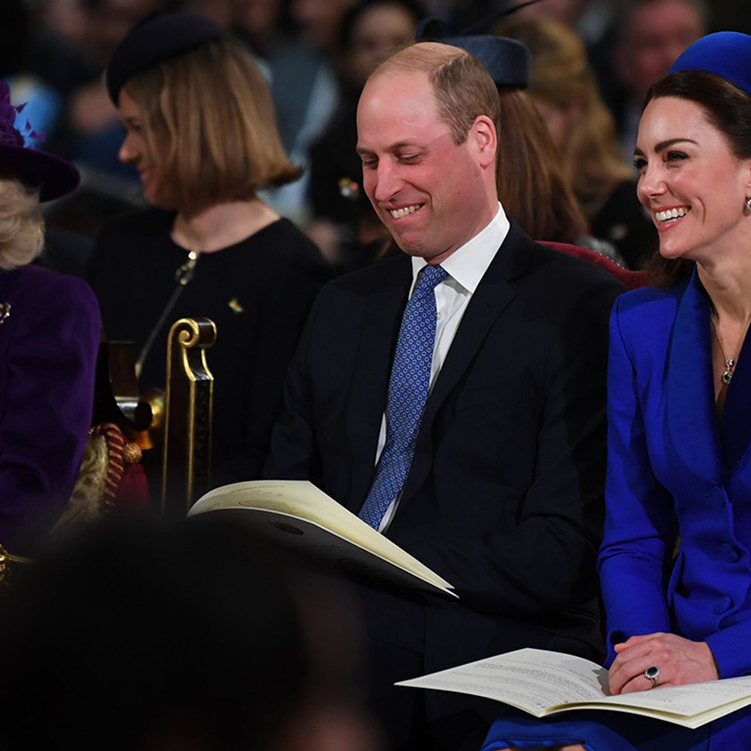 Prince William greets Duchess of Cornwall with a kiss at Commonwealth service – video