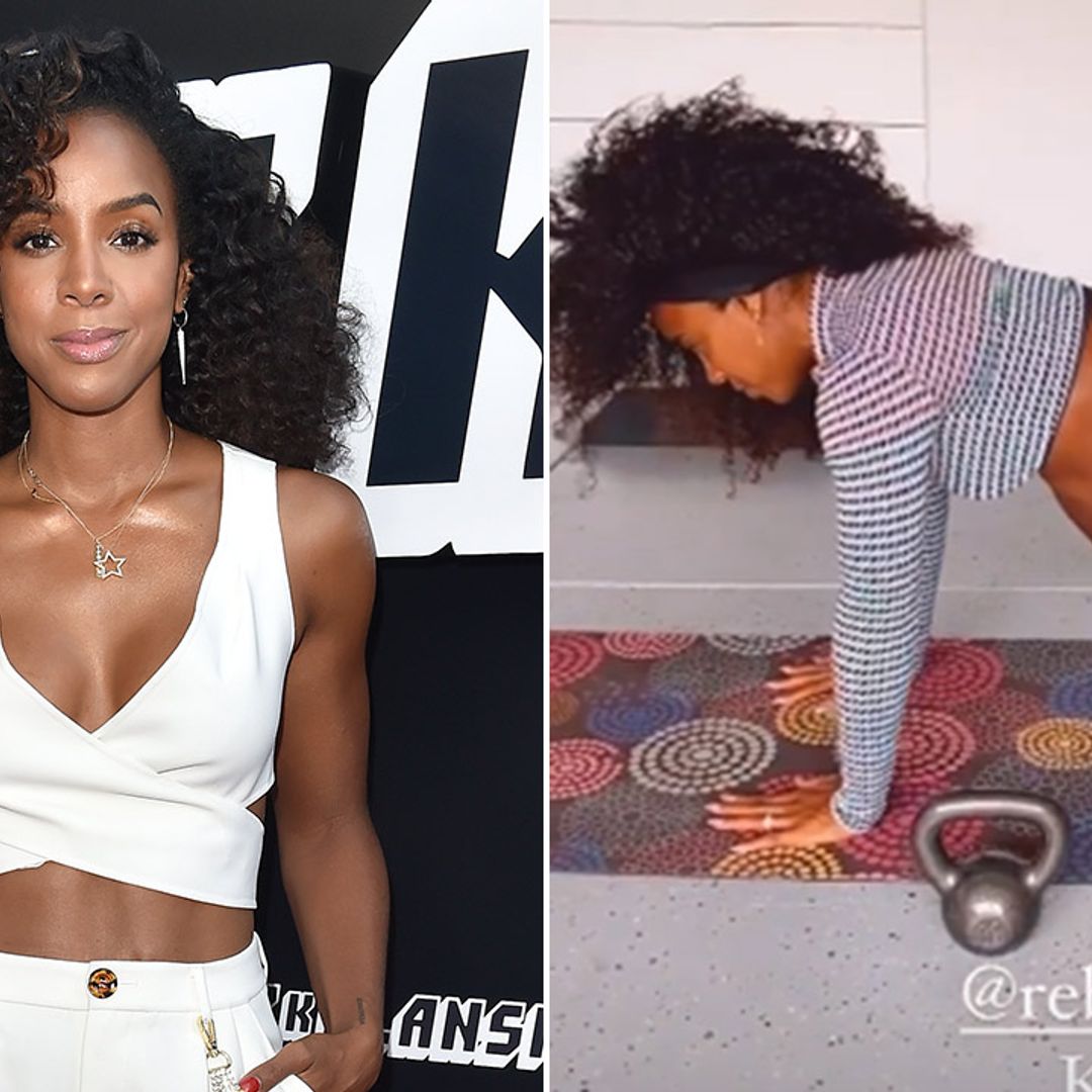 Heavily pregnant Kelly Rowland wows fans with bare bump workout video