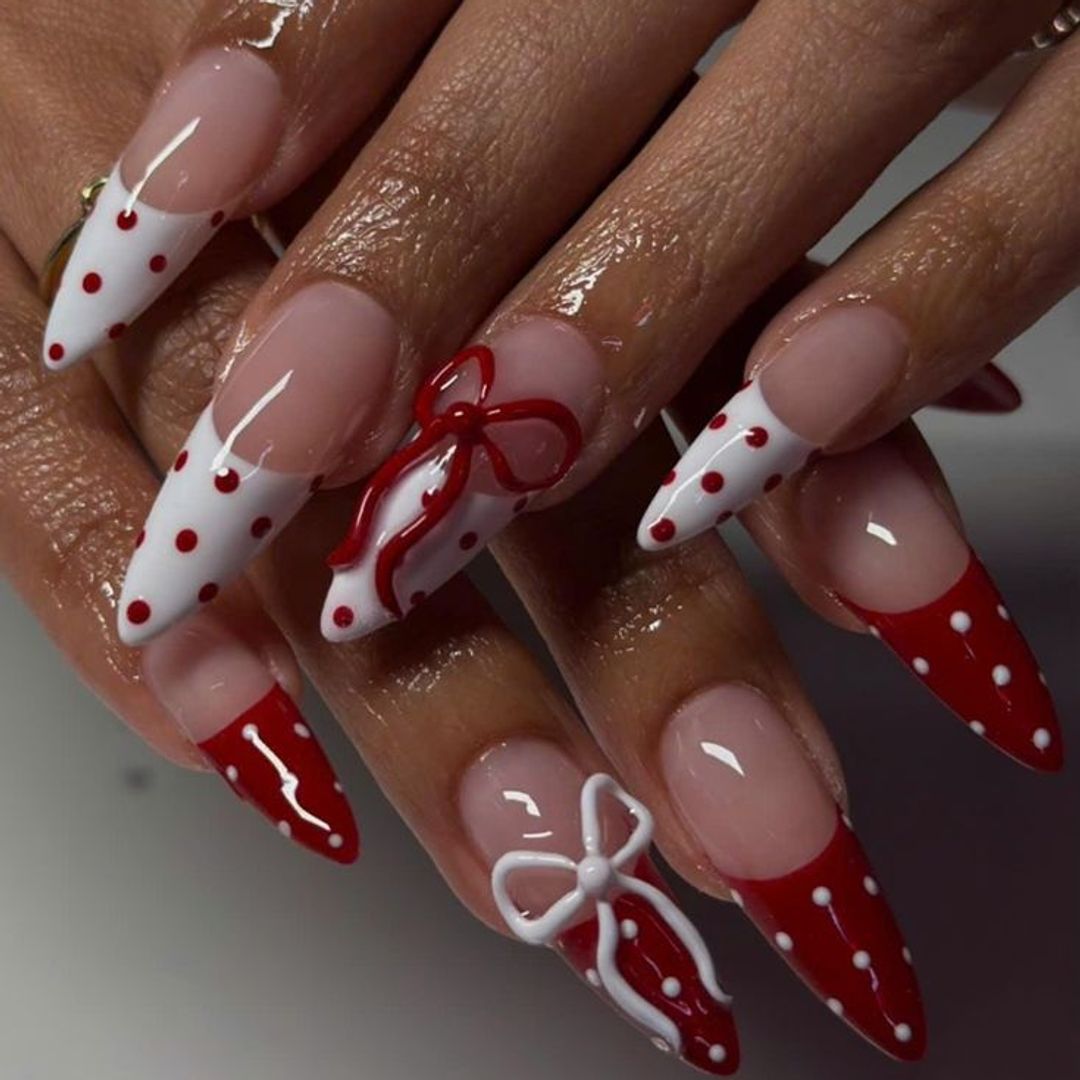 polka dot nails red and white 