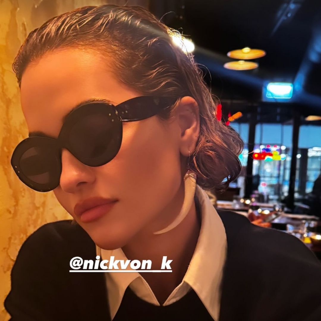 Rita rocked the slick-back look with Nick Von K earrings