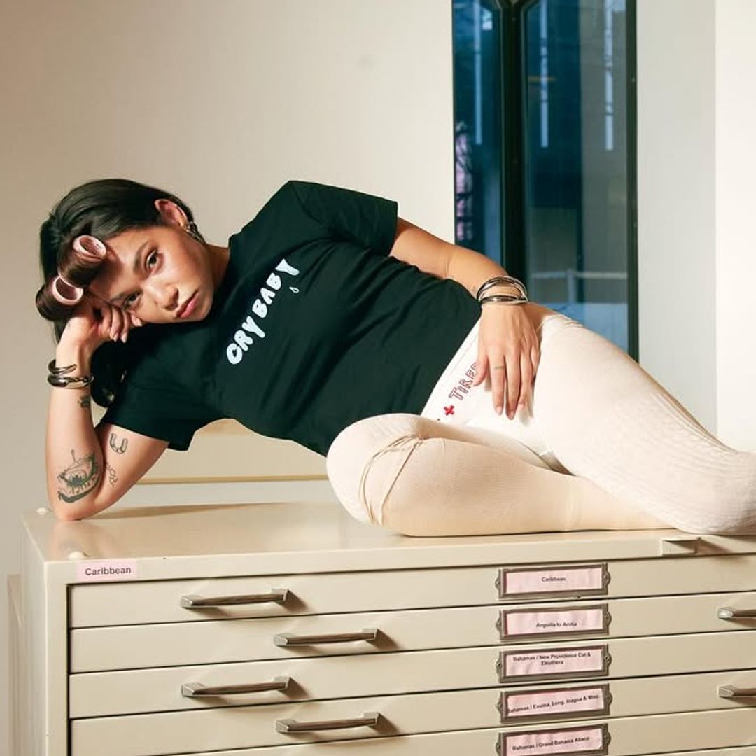 model wearing crybaby t shirt