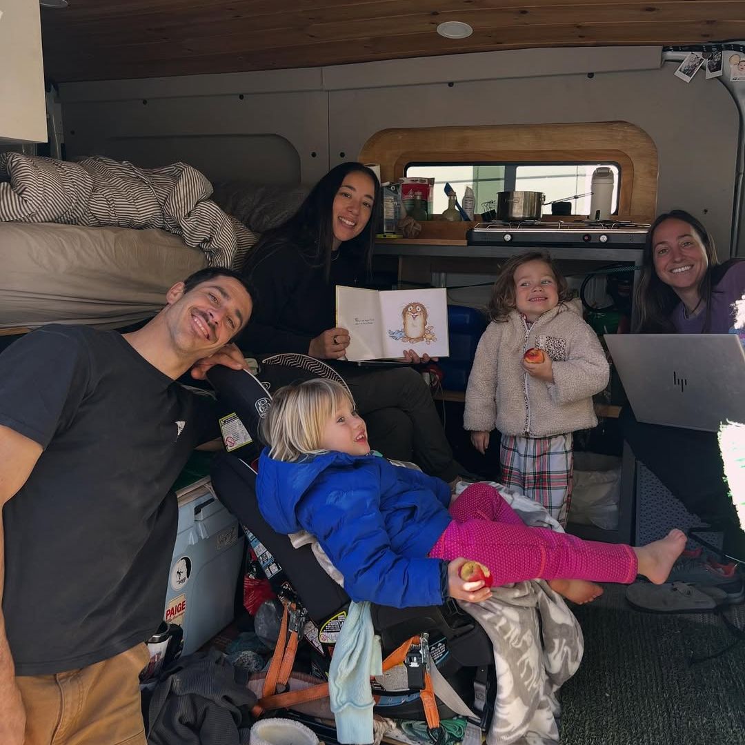 Sanni McCandless Honnold and her family in their rigged camper van, shared on Instagram