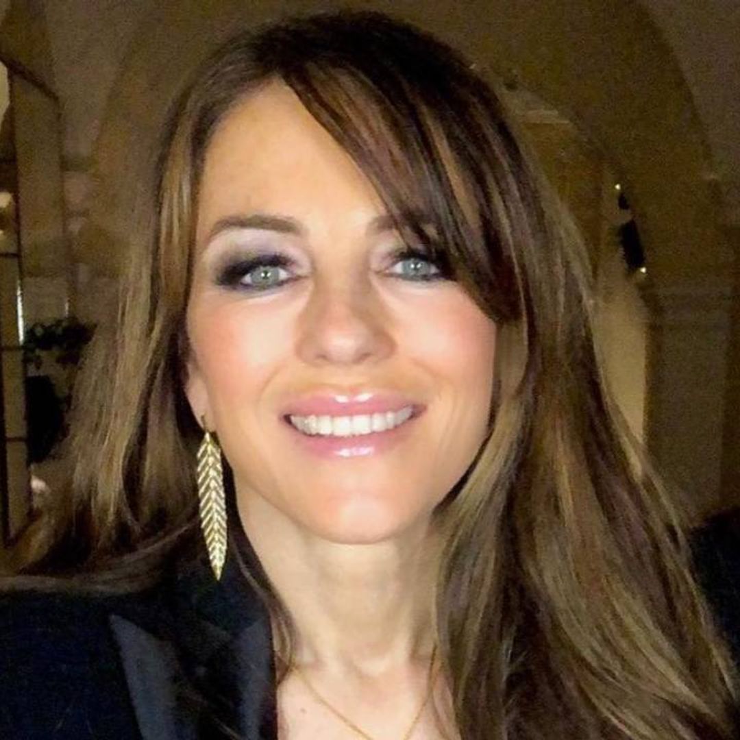 Elizabeth Hurley dazzles in low-cut gown for her family holiday party