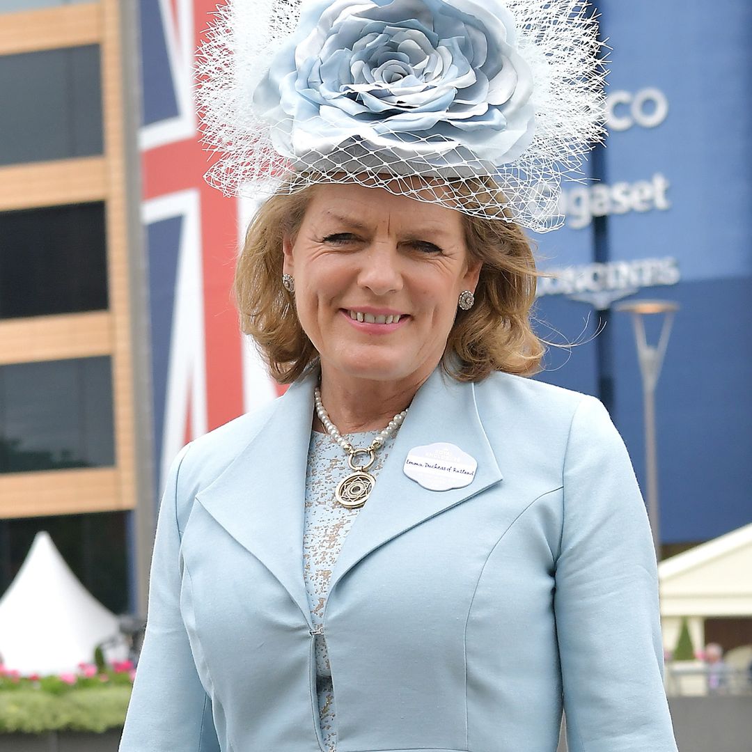 Duchess of Rutland models flattering mother-of-the-bride dress and bridal jewel from estranged husband