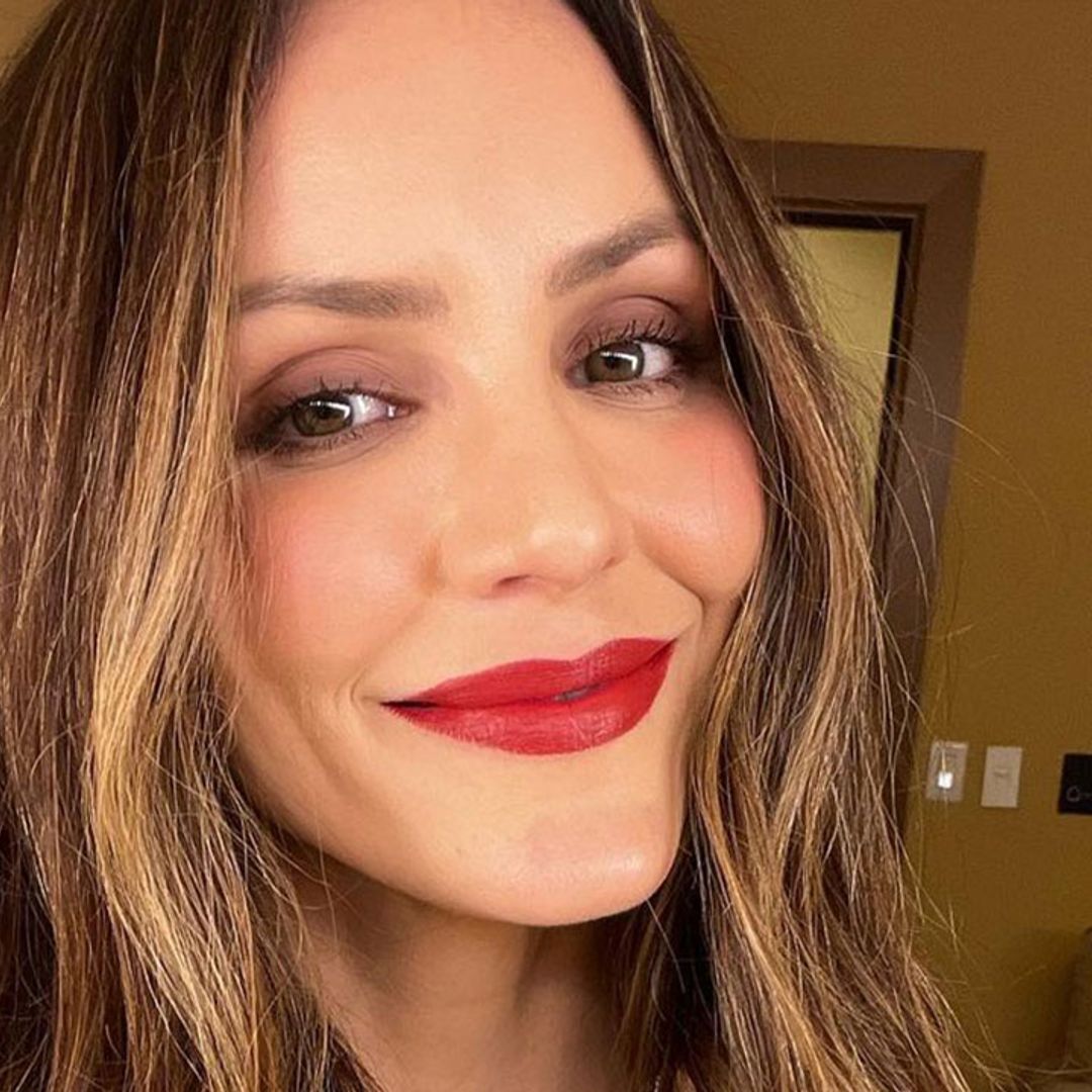 Katharine McPhee poses in red hot swimsuit as she defends husband's bikini comments