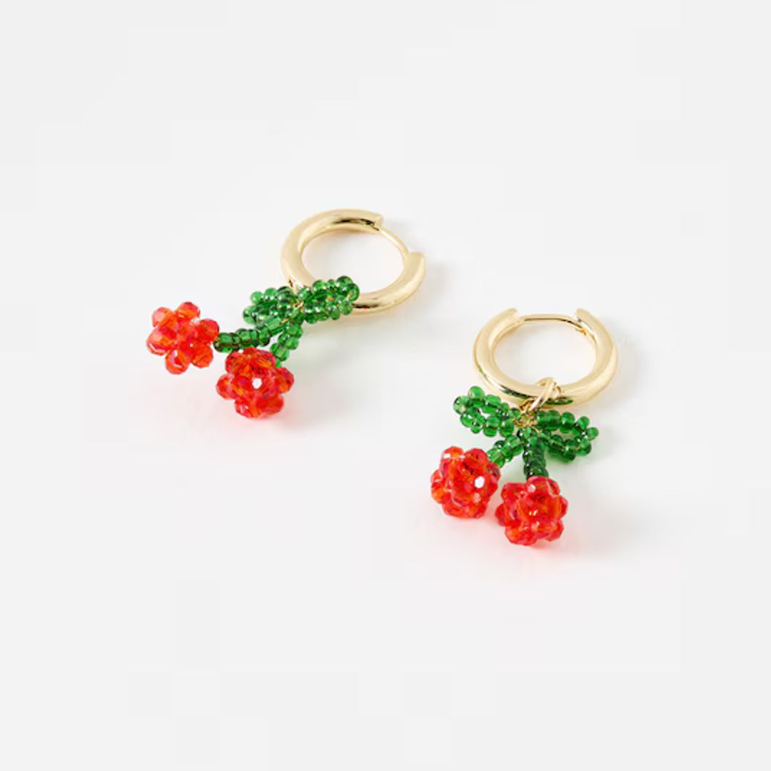 Riley Beaded Cherry Charm Hoop Earrings
