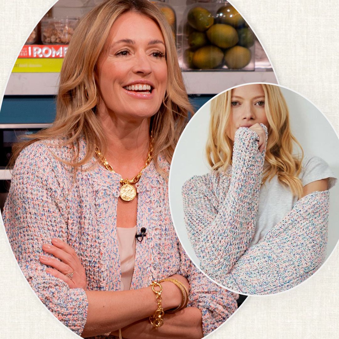 I love a cosy cardigan and Cat Deeley's pastel knit is perfect for this weird weather we're having