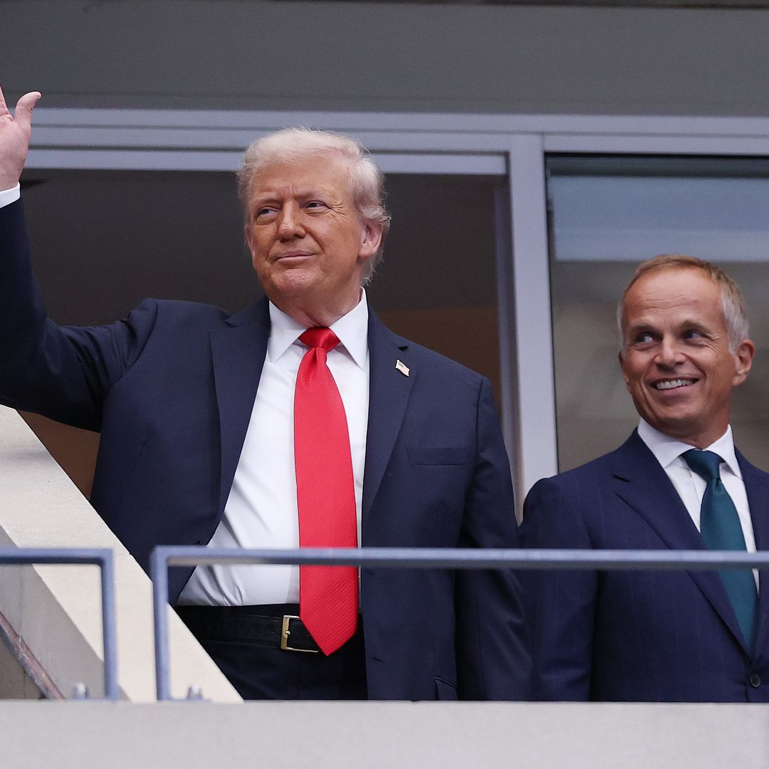 U.S. President Donald Trump and Rolex CEO Jean-Frederic Dufour arrive in the Rolex suite prior to the Men's Singles Final match between Jannik Sinner of Italy and Carlos Alcaraz of Spain on Day Fifteen of the 2025 US Open at USTA Billie Jean King National Tennis Center on September 07, 2025 in New York City