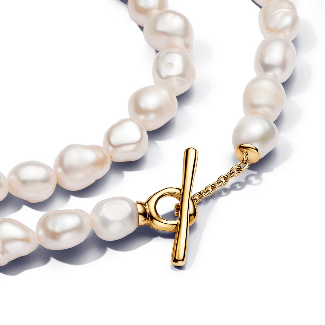 Baroque Treated Freshwater Cultured Pearls T-bar Collier Necklace
