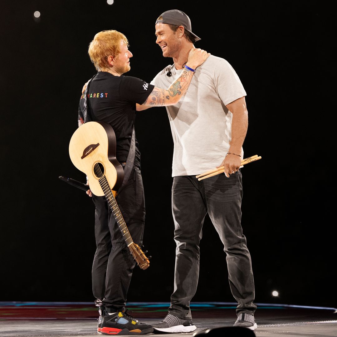 The incredible moment Chris Hemsworth plays drums for Ed Sheeran in front of 70k fans