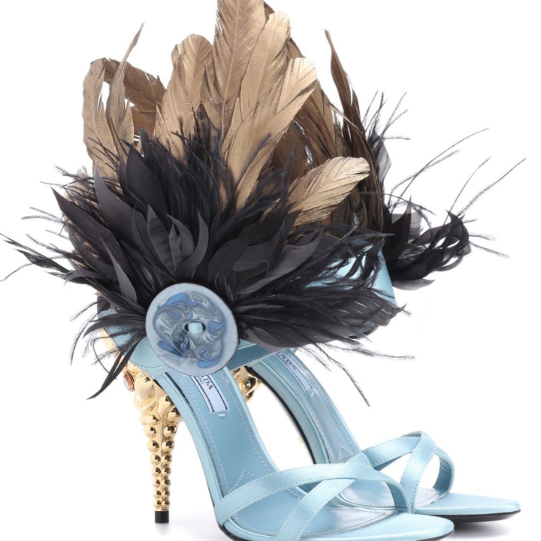 HFM's Tuesday Shoesday! Prada's feather trimmed Satin Sandals