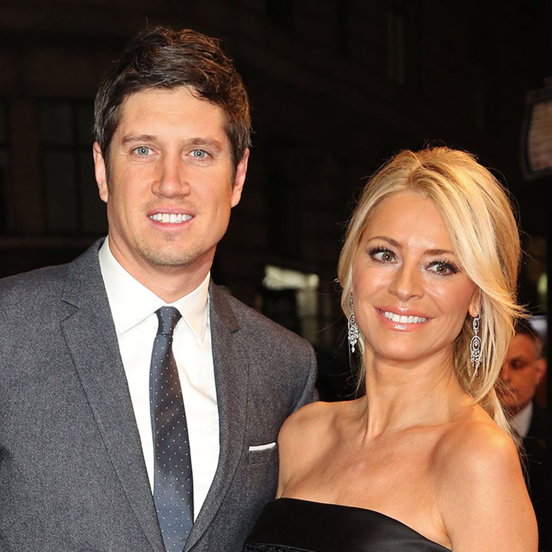 Tess Daly reacts as Vernon Kay surprises his former I'm A Celebrity campmates