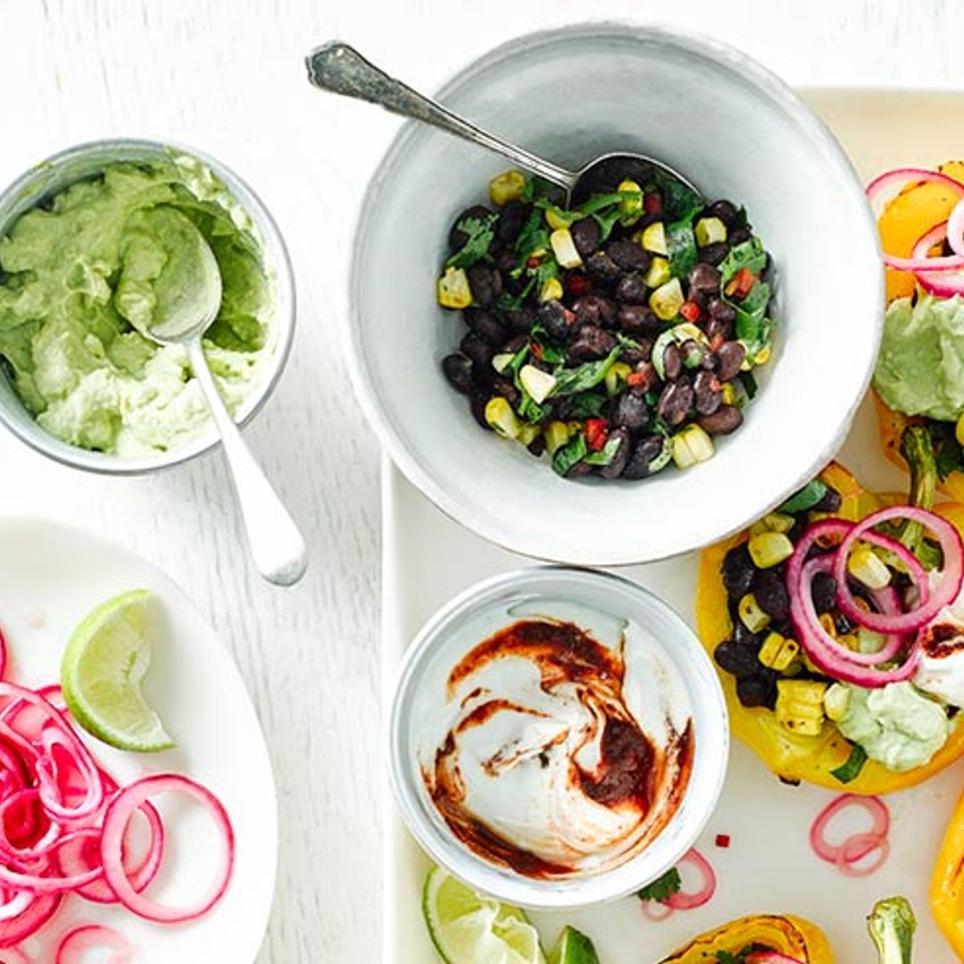 Recipe of the Week: Roasted yellow pepper pot with black bean salsa and avocado cream