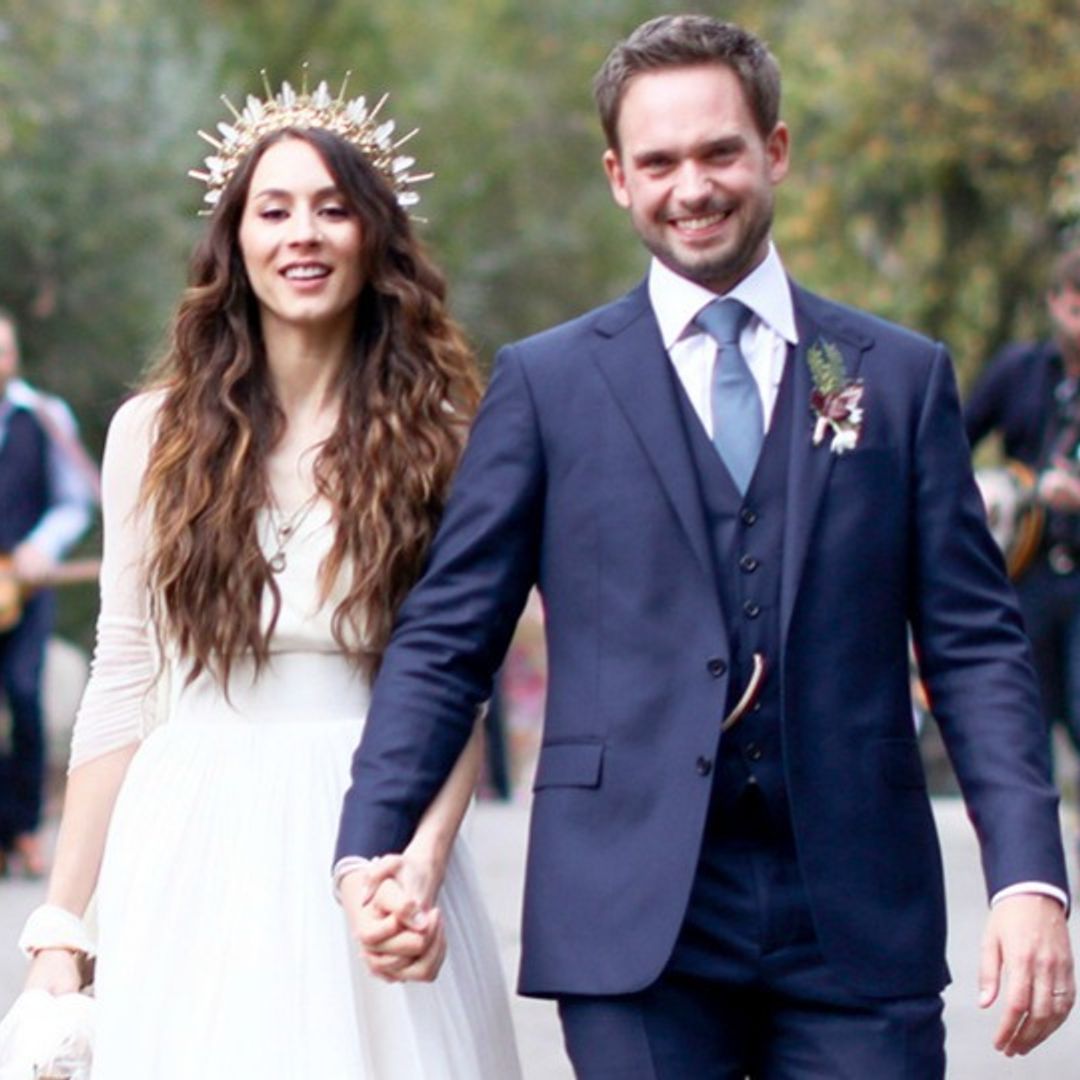 Patrick J. Adams and Troian Bellisario open up about their camp-themed California wedding