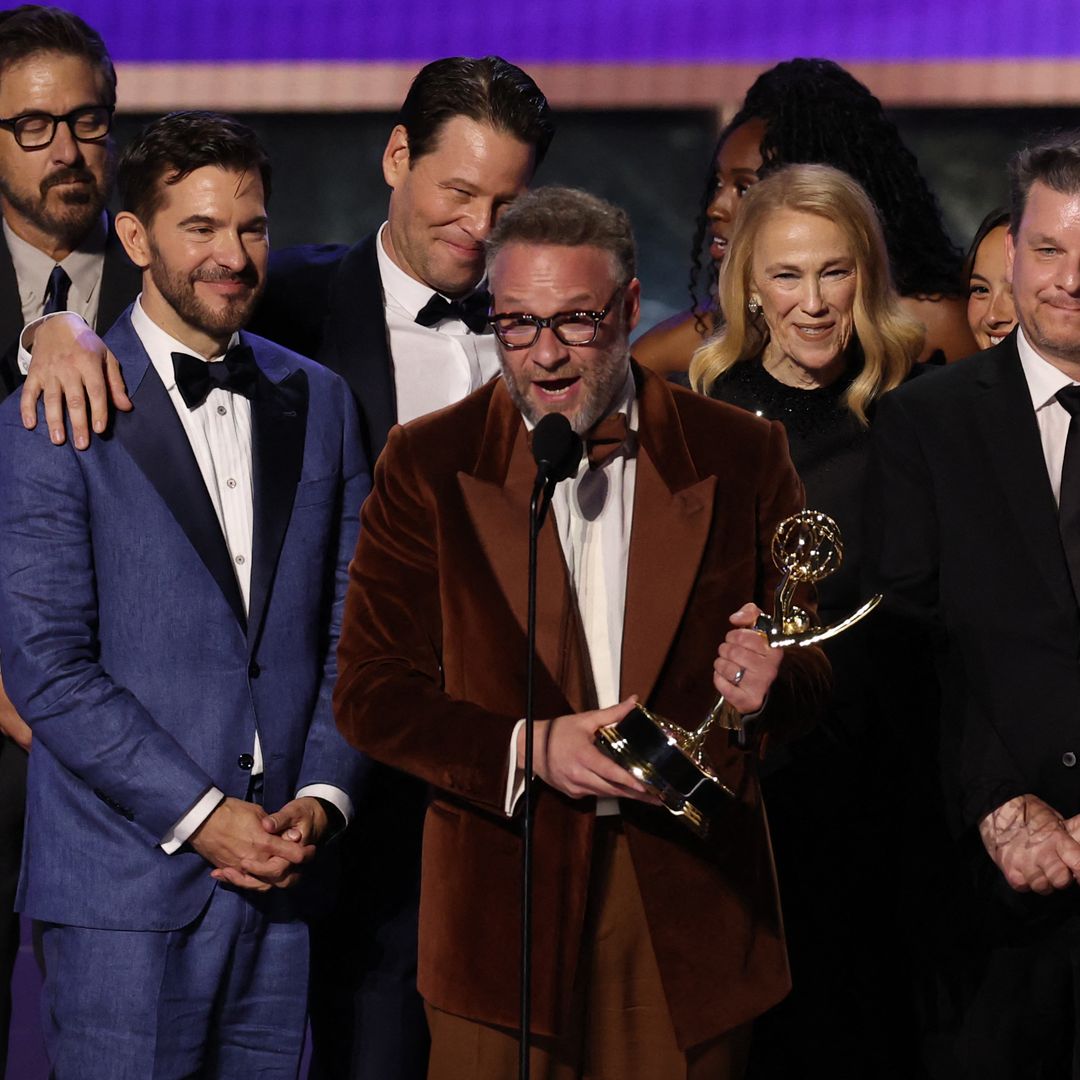 Canadian actor Seth Rogen accepts the Outstanding Comedy Series award for "The Studio" during the 77th Primetime Emmy Awards at the Peacock Theatre at LA Live in Los Angeles on September 14, 2025